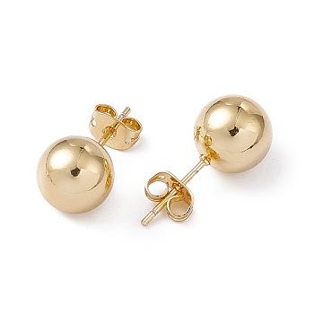 Rack Plating Brass Round Ball Stud Earrings for Women, Lead Free & Cadmium Free, Real 18K Gold Plated, 21x9.5mm, Pin: 0.7mm