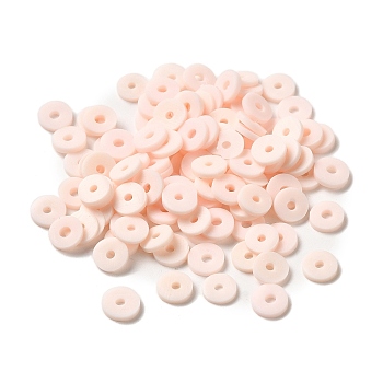 Handmade Polymer Clay Beads, for DIY Jewelry Crafts Supplies, Disc/Flat Round, Heishi Beads, Pink, 6x1mm, Hole: 1.5mm, about 10000pcs/bag