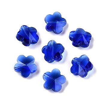 Transparent Glass Beads, Faceted, Plum Blossom, Blue, 13x13.5x8.5mm, Hole: 1mm