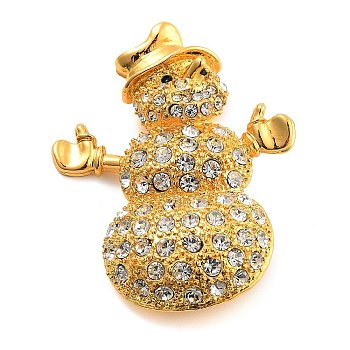 Christmas Theme Alloy Crystal Rhinestone Brooches, for Backpack Clothes, Snowman, Golden, 54x43mm