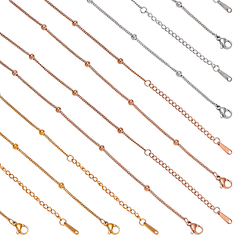 12Pcs 3 Colors 304 Stainless Steel Satellite Chain Necklaces Set for Men Women, Mixed Color, 16.18 inch(41.1cm), 4Pcs/color