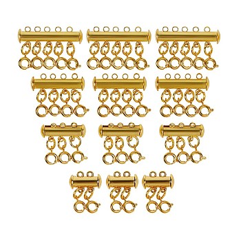 Tube Brass Magnetic Slide Lock Clasps, with Spring Ring Clasps, Golden, 12sets/box