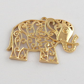 Tibetan Style Alloy Hollow Elephant Pendant Rhinestone Cabochon Settings, Lead Free, Golden, 65x49x9mm, Hole: 2mm, fit for 2mm rhinestone