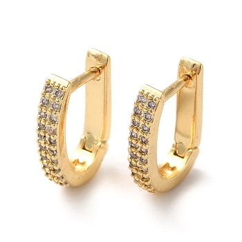 Clear Cubic Zirconia Hoop Earrings, Brass Jewelry for Women, Real 18K Gold Plated, 16x12x3mm, Pin: 1mm