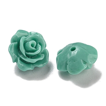 Synthetic Coral Dyed Carved Beads, Flower, Half Hole, Light Sea Green, 9.5x6.3mm, Hole: 1mm