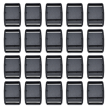 20Pcs Plastic Quick Contoured Side Release Buckle, for Braided Belt, Rectangle, Black, 48x33x8mm, Hole: 26x4mm