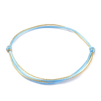 Adjustable Nylon Thread Multi-strand Bracelet Making, with Metallic Cord, Sky Blue, 0.2cm, Inner Diameter: 2~3-3/4 inch(5~9.5cm)