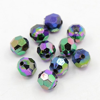 Plating Plastic Acrylic Faceted Round Beads, Multi-color Plated, 6mm, Hole: 1.5~2mm, about 4500pcs/pound