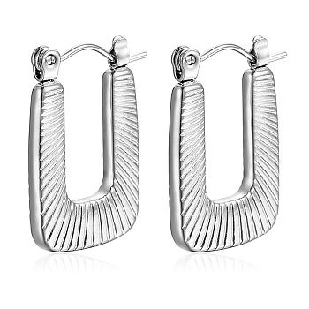 304 Stainless Steel Hoop Earrings, Stainless Steel Color, Rectangle, 23x15.7mm