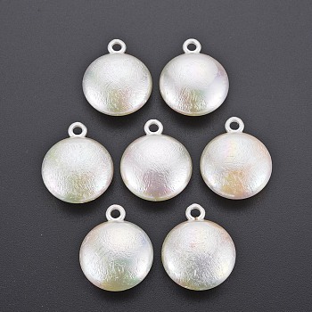 Electroplated ABS Plastic Imitation Pearl Pendants, Flat Round, Seashell Color, 32x26x12.5mm, Hole: 3.5mm