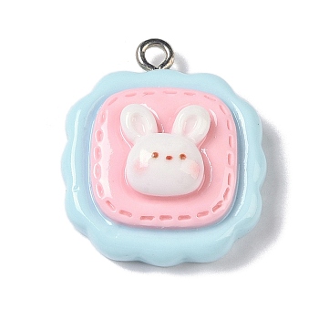 Opaque Resin Pendants, Cartoon Charms with Platinum Plated Iron Loops, Rabbit, 21x9mm, Hole: 2mm