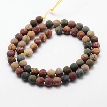 Matte Natural Polychrome Jasper/Picasso Stone/Picasso Jasper Beads Strands, Round, 4mm, Hole: 1mm, about 85~88pcs/strand, 14.7 inch