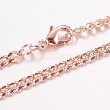 Eco-Friendly Rack Plating Brass Necklace Making, Curb Chains,Twisted link Chain, Long-Lasting Plated, Cadmium Free & Lead Free, Rose Gold, 19.6 inches(50cm), 4x3x1.4mm(MAK-J016-02RG-A3.0-FF)