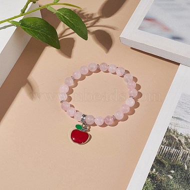 Naturelle quartz rose de perle bracelets extensibles(BJEW-TA00228)-5