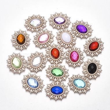 Light Gold Mixed Color Oval Acrylic Rhinestone Cabochons