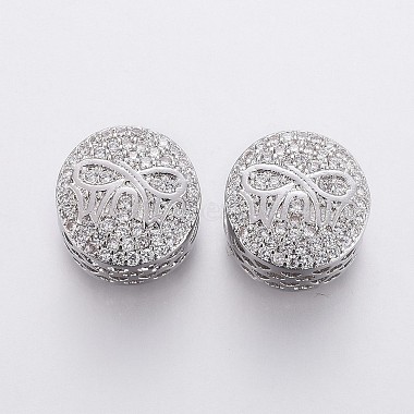 12mm Clear Flat Round Brass+Cubic Zirconia Beads