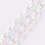 Electroplate Transparent Glass Beads Strands, AB Color Plated, Oval, Clear AB, 6.5x4.5mm, Hole: 1mm, about 60~65pcs/strand, 15.16~15.94 inch(38.5cm~40.5cm)(X-EGLA-T020-11-A02)