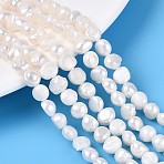 Natural Cultured Freshwater Pearl Beads Strands, Nuggets, Creamy White, 6~6.5x6~8x2.5~6mm, Hole: 0.4~0.5mm, about 55~56pcs/strand, 13.19~13.58''(33.5~34.5cm)(PEAR-T006-18C)
