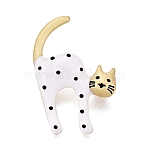 Enamel Pins, Alloy Lapel Pins for Backpack Clothes, Cat Shape, Golden, White, 37.5x27.5mm(JEWB-P055-11G-02)