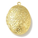 Brass Locket Pendants, Photo Frame Charm, Long-Lasting Plated, Lead Free & Cadmium Free, Oval, Golden, 33.5x24x8.5mm, Hole: 1.7mm, Inner Diameter: 23x16mm(KK-Q019-19G)
