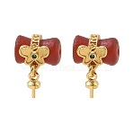 Natural Red Agate Cup Peg Bails, with Brass Micro Pave Cubic Zirconia, Butterfly, for Half Drilled Beads, Cadmium Free & Lead Free, Rack Plating, Long-Lasting Plated, Real 24K Gold Plated, 15x9.5x7mm, Hole: 1.2mm, Pin: 0.7mm(GG-D002-07G)