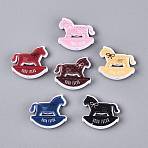 Printed Opaque Acrylic Beads, Rocking Horse with Bowknot, Mixed Color, 26x28x8.5mm, Hole: 2.8mm(OACR-Q198-03)