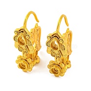 Flower Brass Earring Hooks with Round Tray, Lead Free & Cadmium Free, Golden, 40x14mm, Hole: 2mm, Pin: 1.5mm(KK-G502-23B-G)