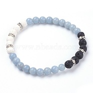 Natural Angelite Stretch Bracelets, with Dyed Natural Lava Rock(Dyed) Beads and Rhinestone Spacer Beads, 2-1/8 inch(5.5cm)(BJEW-JB03739-05)