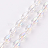 Electroplate Transparent Glass Beads Strands, AB Color Plated, Oval, Clear AB, 6.5x4.5mm, Hole: 1mm, about 60~65pcs/strand, 15.16~15.94 inch(38.5cm~40.5cm)(X-EGLA-T020-11-A02)