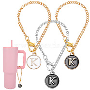 Flat Round with Letter Alloy Enamel Wine Glass Charms, with Iron Twisted Chains and Zinc Alloy Lobster Claw Clasps, Letter K, 128mm, 3pcs/set(AJEW-AB00184-11)