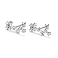 Brass Micro Pave Clear Cubic Zirconia Stud Earrings, with 304 Stainless Steel Pin and Ear Nut, Constellation/Zodiac Sign, Platinum, Scorpio, 16x6mm, Pin: 0.8mm(EJEW-F258-01A-P)
