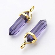 Glass Pointed Pendants, with Alloy Finding, Golden, Bullet, Lilac, 37~40x12.5x10mm, Hole: 3x4.5mm(GLAA-G021-A15)
