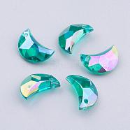 Transparent Acrylic Charms, AB Color Plated, Moon, Faceted, Dark Turquoise, 11x7x4mm, Hole: 0.5mm(MACR-G046-11mm-A6X)