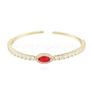 Cubic Zirconia Horse Eye Open Cuff Bangle, Real 18K Gold Plated Brass Jewelry for Women, Red, Inner Diameter: 1-7/8x2-1/4 inch(4.7x5.8cm)(BJEW-G651-08G-05)
