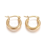 304 Stainless Steel Geometric Hoop Earrings, Hypoallergenic Earrings, Twist Ring, Golden, 15~17x3mm, 9 Gauge, Pin: 1x0.6mm(STAS-D171-16C-G)
