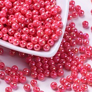 Eco-Friendly Poly Styrene Acrylic Beads, AB Color Plated, Round, Fuchsia, 5mm, Hole: 1mm, about 7500pcs/500g(PL651-7)