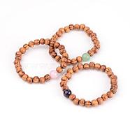 Wood Beaded Stretch Bracelets, with Natural Mixed Stone Beads, 53mm(BJEW-JB01941)