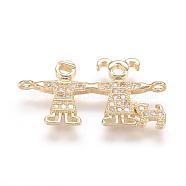 Brass Micro Pave Cubic Zirconia Links, Real 18K Gold Plated, Couple with Dog, 13x23.5x1.5mm, Hole: 1mm(ZIRC-E124-08G)
