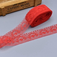 Non-Elastic Polyester Lace Trim Ribbon,  for Wedding, Christmas Gift Packing, Red, 1-1/2 inch(38mm), 10yards/roll(9.14m/roll)(OCOR-WH0033-62H)