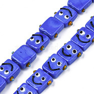 Handmade Bumpy Lampwork Beads Strands, Smiling Face, Royal Blue, 15~16x18~19x8~10mm, Hole: 1.6mm, , about 30pcs/strand, 18.50 inch(47cm)(LAMP-N021-035B)