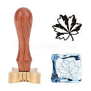 Brass Wax Seal Stamp, Pear Wood Handle, for DIY Scrapbooking, Maple Leaf Pattern, Stamp: 30x12mm, Handle: 78.3~78.5x22mm(AJEW-OC0002-15A)