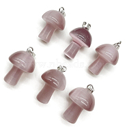 Cat Eye Pendants, with Stainless Steel Finding, Mushroom Charm, Thistle, 20x15mm(FIND-SZC0010-582)