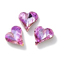 Glass Rhinestone Cabochons, Point Back & Back Plated, Faceted, Heart, Fuchsia, 13x12x5mm(RGLA-G020-04A-D502)