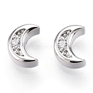 Brass Micro Pave Cubic Zirconia Beads, Moon, Platinum, 8x6x3.8mm, Hole: 1mm(FIND-Z035-16P)