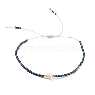 Glass Imitation Pearl & Seed Braided Bead Bracelets, Adjustable Bracelet, Black, 11 inch(28cm)(WO2637-02)