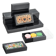 Foldable Paper Drawer Boxes with Clear Plastic Cover, Gift Packaging Case, Rectangle, Black, 16x9x3.2cm(CON-WH0095-68A-04)