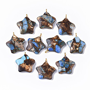 Assembled Synthetic Imperial Jasper and Bronzite Pendants, with Golden Tone Iron Loop, Dyed, Star, Light Sky Blue, 23~24x21x5mm, Hole: 2mm(G-S366-002E)