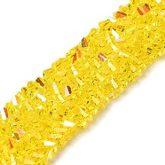 Transparent Glass Beads Strands, Faceted, AB Color, Triangle, Yellow, 4~4.5x4~4.5x2.5mm, Hole: 0.8mm, about 128~136pcs/strand, 11.10''~12.44''(28.2~31.6cm)(EGLA-P061-04A-AB08)