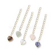 Brass Curb Chain Extender with Gemstone Heart Tiny Charm, End Chains, Golden, 74~75mm(FIND-JF00102)