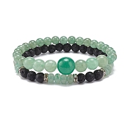 2Pcs 2 Style Natural Green Aventurine & Lava Rock Stretch Bracelets Set, Essential Oil Gemstone Jewelry for Women, Inner Diameter: 2-1/8~2-3/8 inch(5.5~5.8cm), 1Pc/style(BJEW-JB08475)
